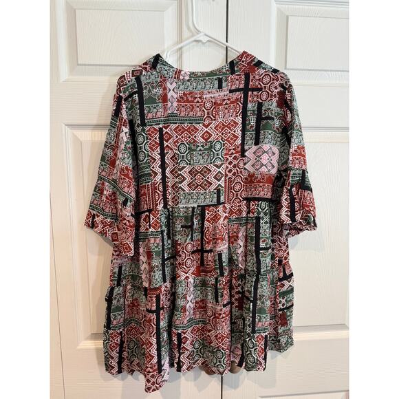 New Easel Boho Indie Peasant Cottagecore Printed Babydoll Top Blouse - Picture 5 of 5